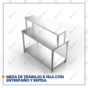MESAS DE TRABAJO TIPO ISLA CON ENTREPAÑO Y REPISA LISA